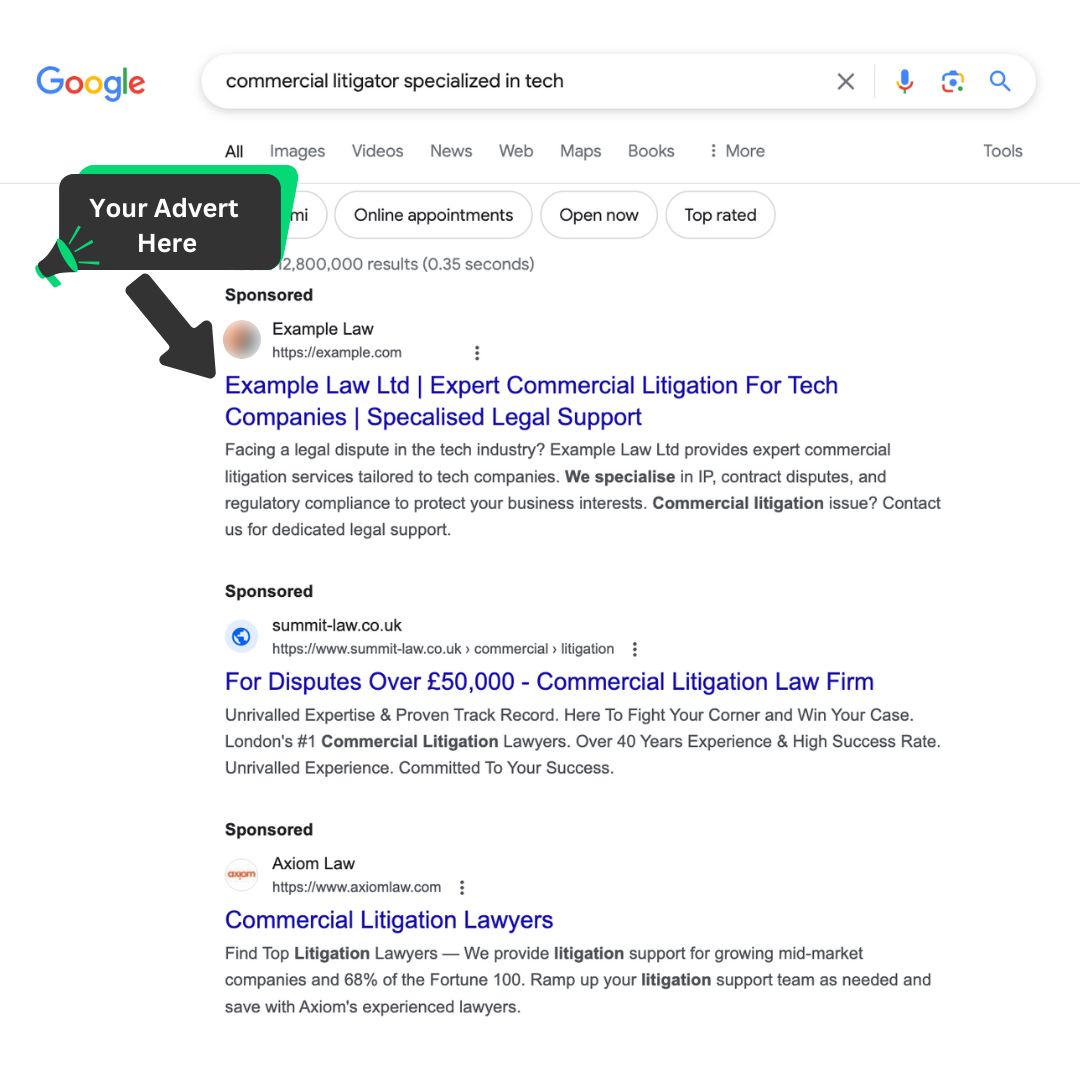 example of Google Ads advertising for a law firm created by LexScaleUp