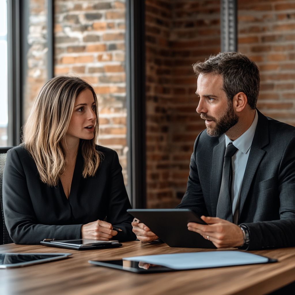 Two solicitors reviewing search rankings